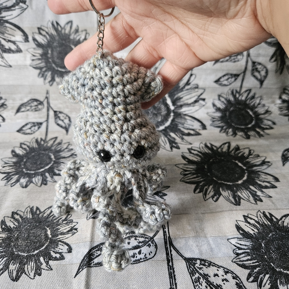 Crochet Light Blue Squid Keychain